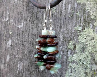 Stacked Stones Chrysoprase and Opal Dangle Earrings