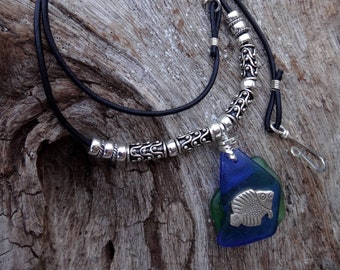 Silver Fish Tales Sea Glass and Leather Necklace