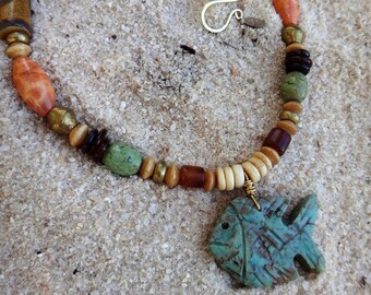 Island Traders Carved Jade Fish Moana Necklace