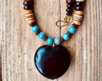 Jungle Treasure Sea Heart and Agate Seabean Necklace