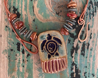 Sea Turtle Tales Copper and Stoneware Necklace