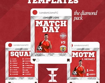 Football Instagram Templates | Editable Canva Social Media Kit | Matchday, Goal & Result Graphics for Football Clubs | The Diamond Pack