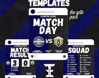 Football Instagram Templates | Editable Canva Social Media Kit | Matchday, Goal & Result Graphics for Football Clubs | The Split Pack
