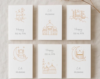 Eid Mubarak Greeting Cards Set of 6, Islamic Greeting Cards Print, Eid Al Fitr Cards (Digital Download)