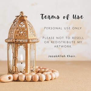 May include: A gold-colored lantern with intricate cut-out designs, a lit candle inside, and a string of wooden prayer beads. The text reads "Terms of Use" and "Personal Use Only".
