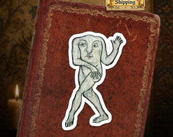 Ships from USA - Dancing Medieval Man Sticker - Funny Gothic Marginalia Art - Weird Vintage Manuscript Aesthetic - Historica Laptop Sticker