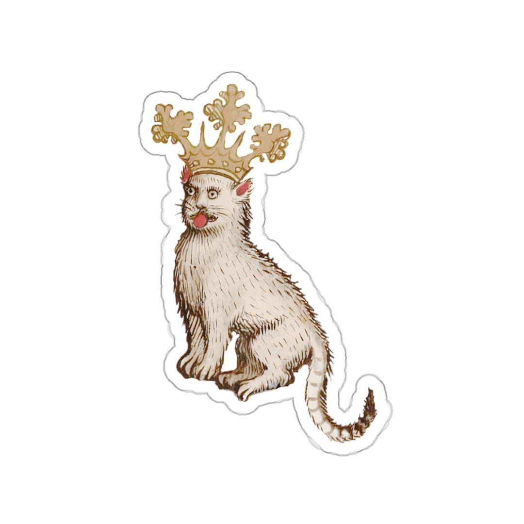 Medieval Crowned Cat Sticker - Funny Royal Animal Cover - Whimsical ...