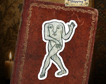 Ships from EU - Dancing Medieval Man Sticker - Funny Gothic Marginalia Art - Weird Vintage Manuscript Aesthetic - Historical Laptop Sticker