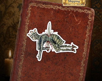 Ships from USA - Stabbed Crowned King Sticker - Medieval Marginalia Art - Gothic Manuscript Sticker - Funny Historical Illustration
