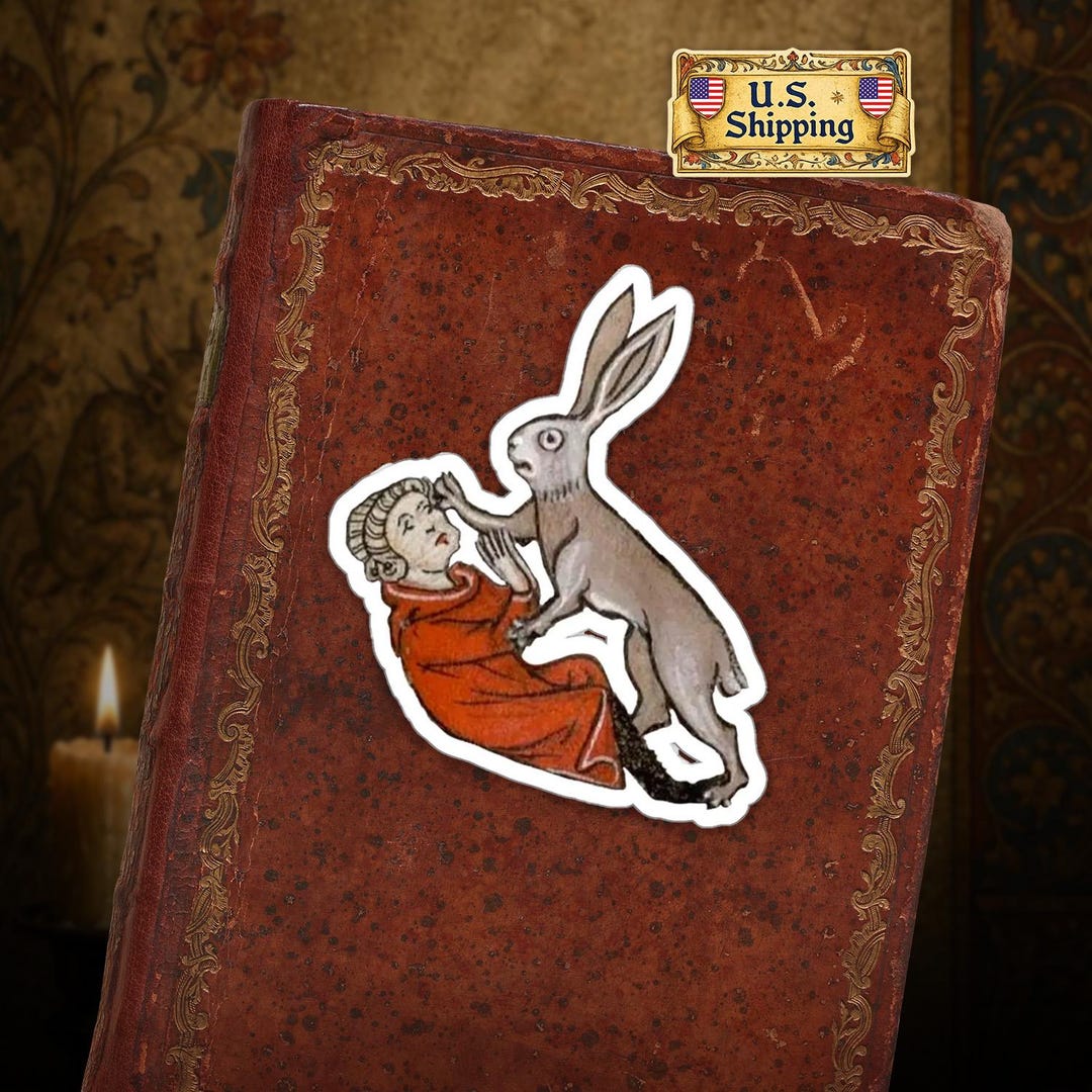 Ships From USA - Medieval Rabbit Sticker | Killer Bunny Marginalia ...