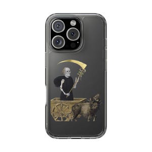 Etui na telefon z motywem śmierci w średniowieczu - szkielet w wózku z kosą - gotycka sztuka marginalia - etui na telefon - ciemny akademicki prezent dla miłośników historii