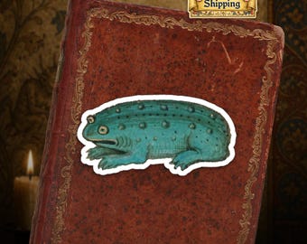 Ships from USA -Medieval Frog Vinyl Die-Cut Sticker - Weird Frog Art Sticker - Funny Medieval Marginalia Frog