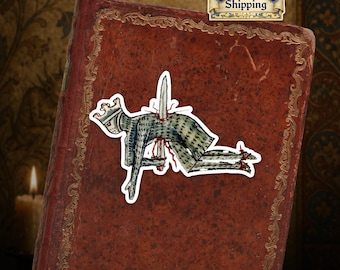 Ships from EU - Stabbed Crowned King Sticker - Medieval Marginalia Art - Gothic Manuscript Sticker - Funny Historical Illustration