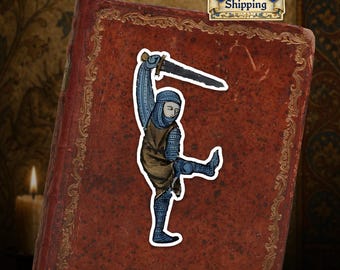 Ships from EU - Medieval Knight Sword Sticker - Medieval Marginalia Art - Gothic Manuscript Sticker - Historical Illustration Sticker