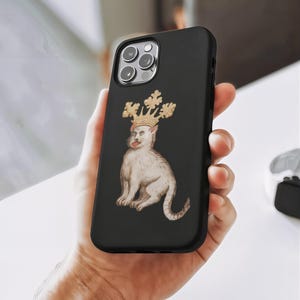 Lick the Crown - Medieval Cat Phone Case - Funny Royal Animal Cover - Whimsical Manuscript Illustration - Unique Gift for Cat Lovers