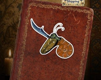 Ships from EU - Snail Knife Sticker - Medieval Marginalia Art - Funny Gothic Manuscript Sticker - Historical Illustration Sticker