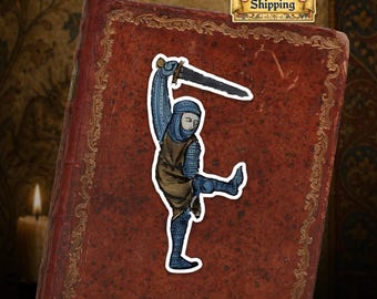 Ships from USA - Medieval Knight Sword Sticker - Medieval Marginalia Art - Gothic Manuscript Sticker - Historical Illustration Sticker