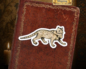 Envíos desde EE. UU. - Pegatina de gato medieval - Arte marginal medieval peculiar - Pegatina de vinilo troquelada con estética de historia extraña