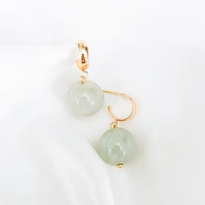 Green Jade Bead Minimalist Stud Earrings | Natural Jade Bead Studs | Gold Plated | Botanical Jewelry | Gift for Her | Minimalist Earrings