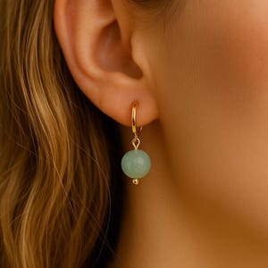 Green Jade Minimalist Stud Earrings | Natural Jade Gold Plated | Minimalist Botanical Jewelry | Gift for Her