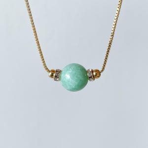 Green Jade Necklace | Natural Jade Bead Pendant | Gold Plated 925 Silver | Adjustable Minimalist Necklace | Calm Gift for Her
