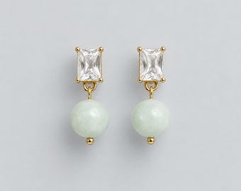 Grüne Jade Ohrstecker für Frauen • Zierliche Jade Ohrringe • Gold Rechteck Ohrringe • Sinnvolles Geschenk für Sie • Handgefertigter Jade Schmuck