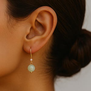 Green Jade Drop Earrings: Gold-Plated Rhinestone, 925 Silver Posts