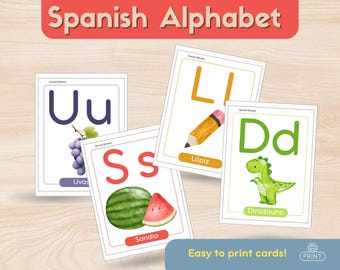 Spanisches Alphabet in Wasserfarbe – lernfähiges ABC für Dual Immersion & zweisprachige Klassenzimmer