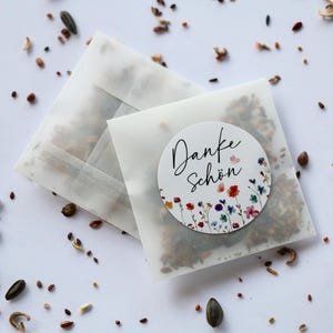 Gastgeschenk Blumensamen – „Dankeschön“ Sticker – Tütchen mit Wildblumen-Mischung
