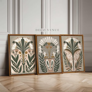Modern Abstract Boho Folk Flowers Wall Art Set 3 Pieces Wildflower Poster Boho Folk Art Prints Flower Illustration Botanical Wall Art Floral