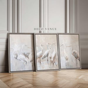 Abstract Herons Minimalist Wall Art Framed 3 Piece Bird Animal Wall Art Prints Abstract Large Canvas Wall Art Painting Coastal Wall Decor