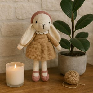 Crochet Bunny Doll–  Plush Stuffed  Rabbit Toy in Dress , Baby Shower Gift , Newborn Girl Present , Nursery  Plush Bunny Decor