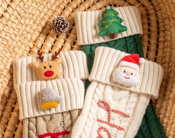 Bas de Noël brodés 2025, bas tricotés avec prénom personnalisé, décorations de Noël, cadeau d'hiver, cadeau de Noël personnalisé