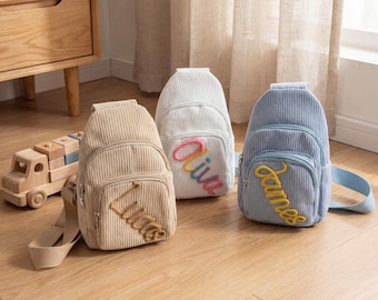 Nom personnalisé pour tout-petit - Mini sac pour enfant en velours côtelé doux - Cadeau personnalisé pour tout-petit pour filles et garçons - Adorable accessoire quotidien pour enfants