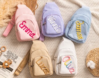Nom personnalisé pour tout-petit - Mini sac pour enfant en velours côtelé doux - Cadeau personnalisé pour tout-petit pour filles et garçons - Adorable accessoire quotidien pour enfants