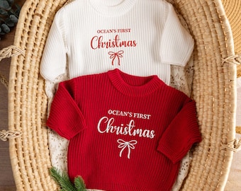 Pull de Noël brodé pour bébé - pull au prénom de bébé - cadeau de Noël pour les enfants