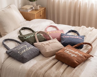 fourre-tout en velours côtelé | Sac fourre-tout personnalisé | Essentiel de tous les jours et week-end | Cadeaux pour amis | Cadeaux de demoiselle d'honneur personnalisés | Cadeaux pour des amis