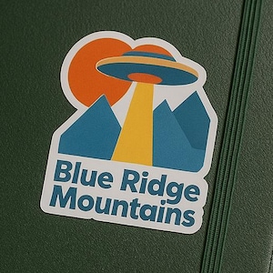 Blue Ridge Mountains Sticker UFO Fridge Sticker for Hikers Campers Outdoor Lovers UFO Sighting Sticker Cute Alien Gift for sci-fi lover