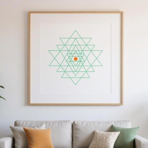 Mint Green Sri Yantra Print Sacred Geometry Wall Art Spiritual Meditation Poster Geometric Symbol Gift for Yoga Lover College Dorm Decor