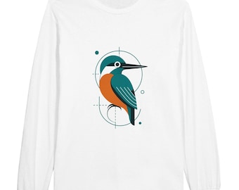 Kingfisher T-shirt met lange mouwen – Bauhaus Bird Art, Birdwatcher cadeau