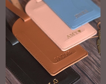 Personalised Leather Luggage Tag, Custom Name Travel Tag, Monogram Bag Tag, PU Leather Gift for Traveller, Baggage Label, Travel Accessory