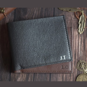 Portefeuille en cuir personnalisé, portefeuille personnalisé avec nom pour homme, portefeuille mince à deux volets, cadeau personnalisé en cuir PU pour lui, portefeuille monogramme