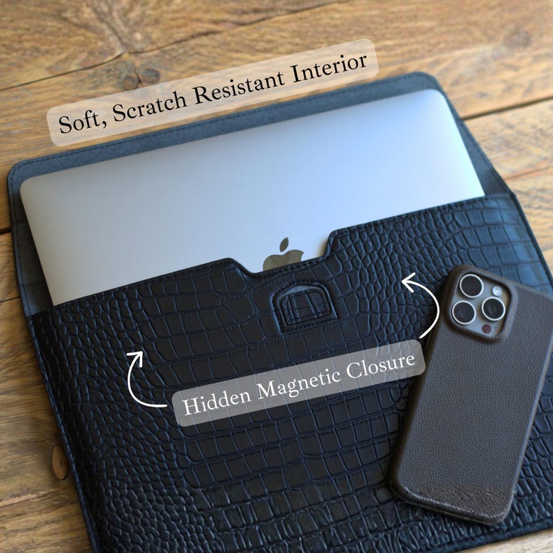Personalised Laptop Sleeve, Custom Leather Laptop Case, Compatible with Macbook, Personalized Laptop Stand Cover, Secure Slim 13 15 inch image 5