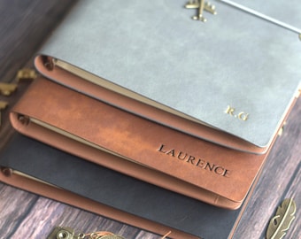 Diario de cuero personalizado: libreta recargable personalizada A5, A6 con emblema metálico, bloc de notas de viaje personalizado con insertos extraíbles de cuero sintético.