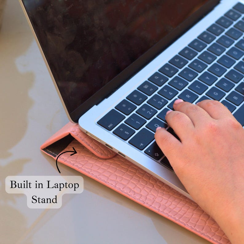 Personalised Laptop Sleeve, Custom Leather Laptop Case, Compatible with Macbook, Personalized Laptop Stand Cover, Secure Slim 13 15 inch image 3