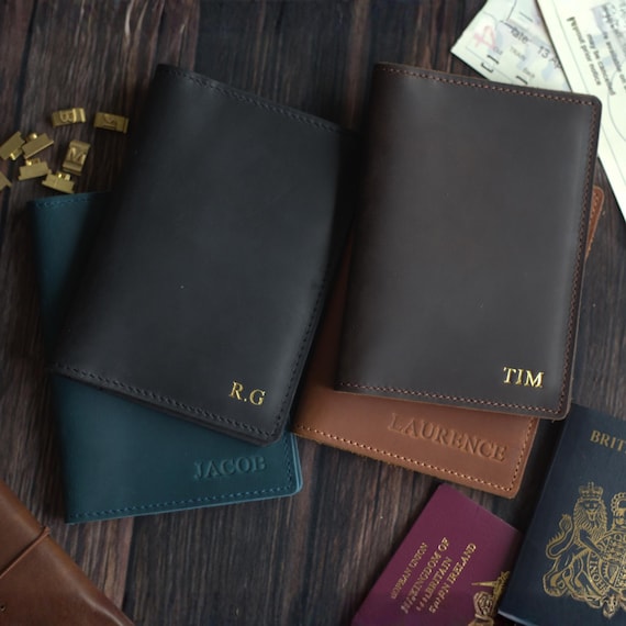 Leather Passport Travel Wallet Personalised, Genuine Cowhide Custom Passport Cover, Slim Travel Document Holder, Card Slots, Boarding Passes