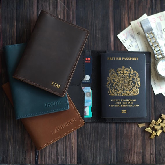 Personalised Leather Passport Holder Travel Wallet – Genuine Leather Passport Cover, Card Slots, Boarding Passes Travel Holiday Gift for Him