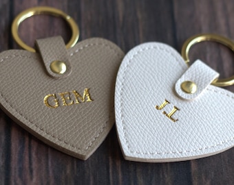 Personalised Heart Keyring, Custom Initials PU Leather Keychain | Monogram Key Ring Gift for Her, Valentines, Mum Gift, New Home, Car Keys