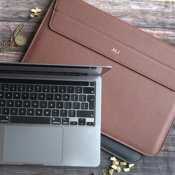 Personalised 15" Laptop Case, Custom Leather 13 inch Laptop Sleeve, Compatible with Macbook, Stand Cover, Magnetic Close Secure Slim