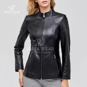 Blouson en cuir noir femme motard motard moto en cuir d'agneau 100 % cuir véritable cadeau pour elle